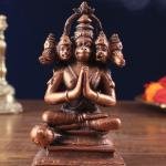 Pure Copper Panchmukhi Hanuman Meditation Idol | 5" x 3" x 2" (12.7 x 7.6 x 5.1 cm) | 700g Five-Faced Sacred Art | Cross-Legged Divine Form